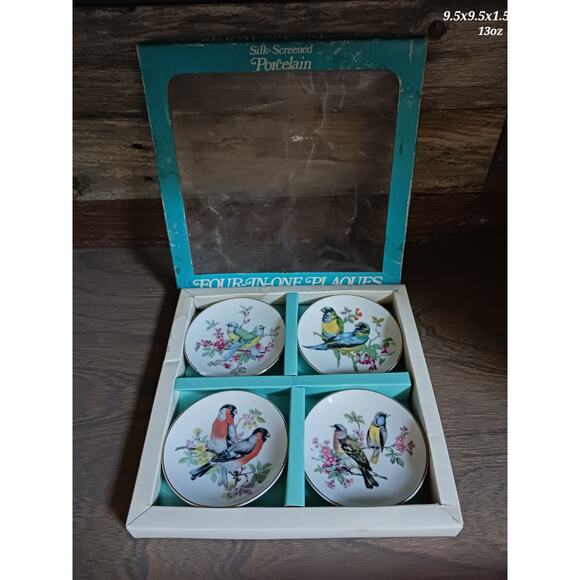 Vintage Silk Screen Porcelain Four in one Bird Plates - Picture 1 of 6